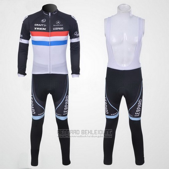 2011 Fahrradbekleidung Trek Leqpard Champion Frankreich Shwarz und Wei Trikot Langarm und Tragerhose - zum Schließen ins Bild klicken